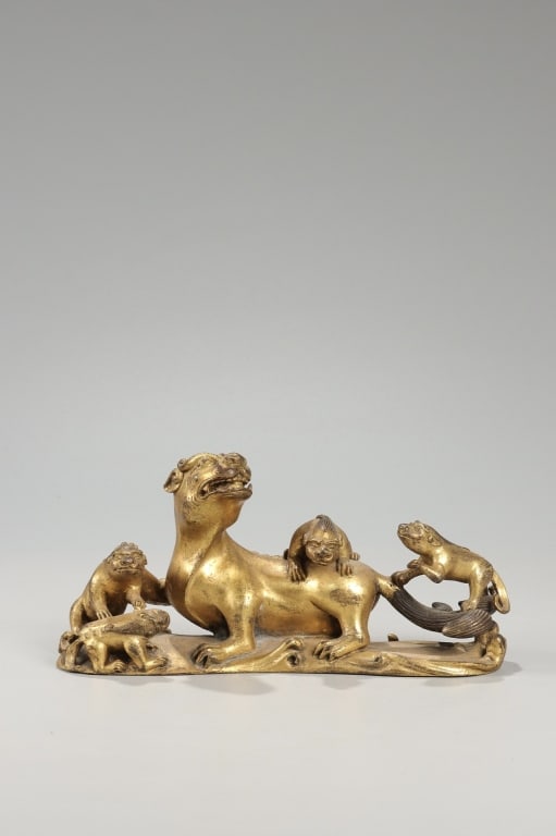 Chinese Gilt Bronze Paper Weight. (1 of 9)