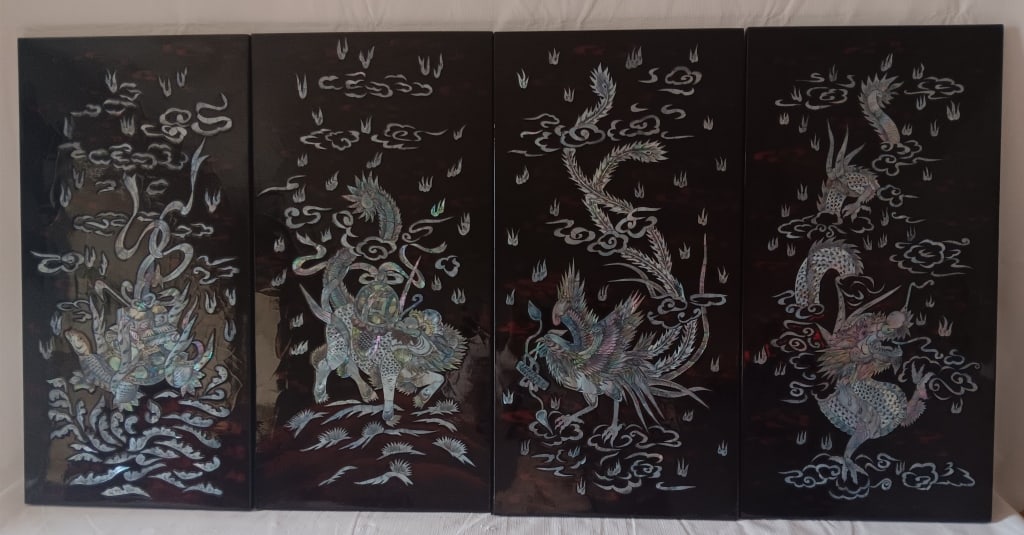 Chinese Mother-of-Pearl Oriental Wall Panels, Ebon (1 of 6)