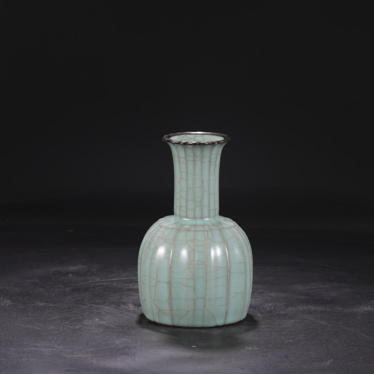 Chinese celadon-glazed porcelain melon-ribbed vase (1 of 7)