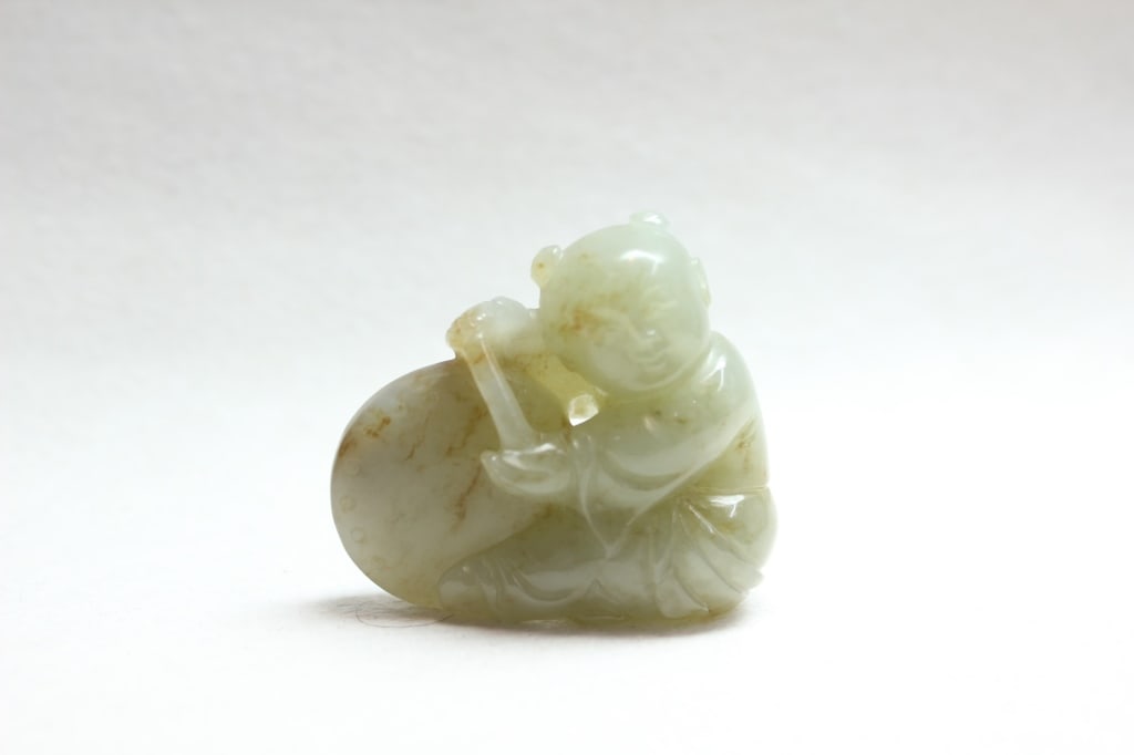 Chinese Jade Carved Figure of a Boy playing a Drum (1 of 4)