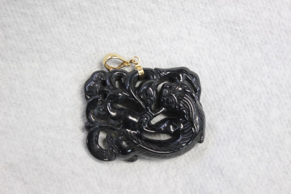 Black Jadestone Pendant w 14K Gold (1 of 3)