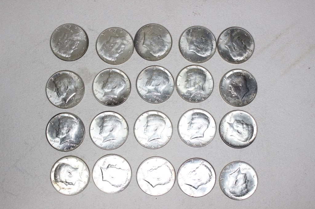 20 1964 Kennedy Half Dollars. (1 of 3)