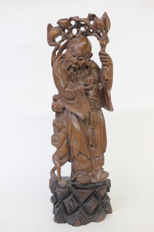 19th.C Chinese Wood Carved Shou Figural (1 of 5)