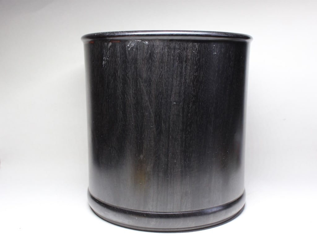Chinese Zitan Wood Carved Brushpot: Chinese Zitan Wood Carved Brushpot . Dimension: 8 1/4"x 8 1/2"H