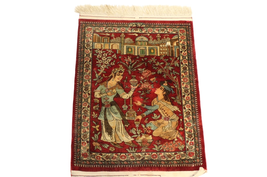 Persian Hand Made Silk Carpet: Hand Made Silk Carpet, Dimension: 22" by 33" Provenance: From a New York City Private Collector.