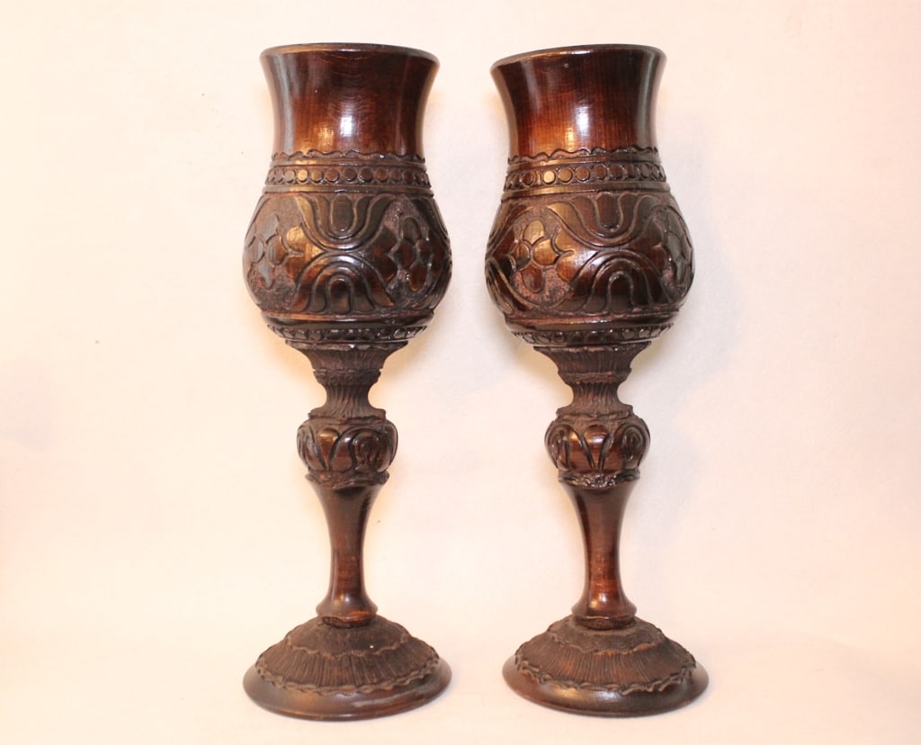 Pair of 19th.C Russian Wood Vase: Pair of 19th.C Russian Wood Vase. Dimension: 11 3/4"H.