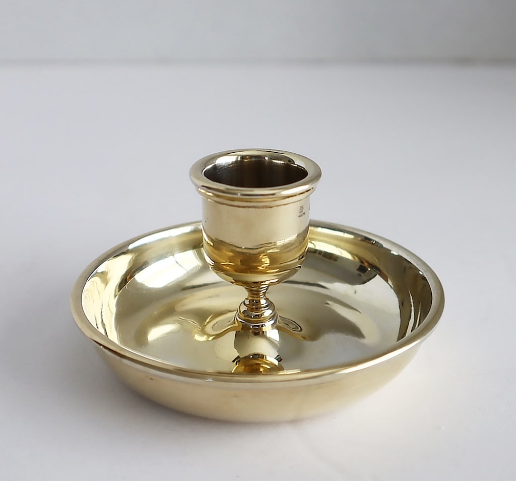 Russian Faberge Vermeil Silver Candle Holder: Russian Faberge Vermeil Silver Candle Holder Russian Faberge silver candle holder with a vermeil finish, stamped along the underside with 88 standard and stamped Faberge. CONDITION: Great Condition.