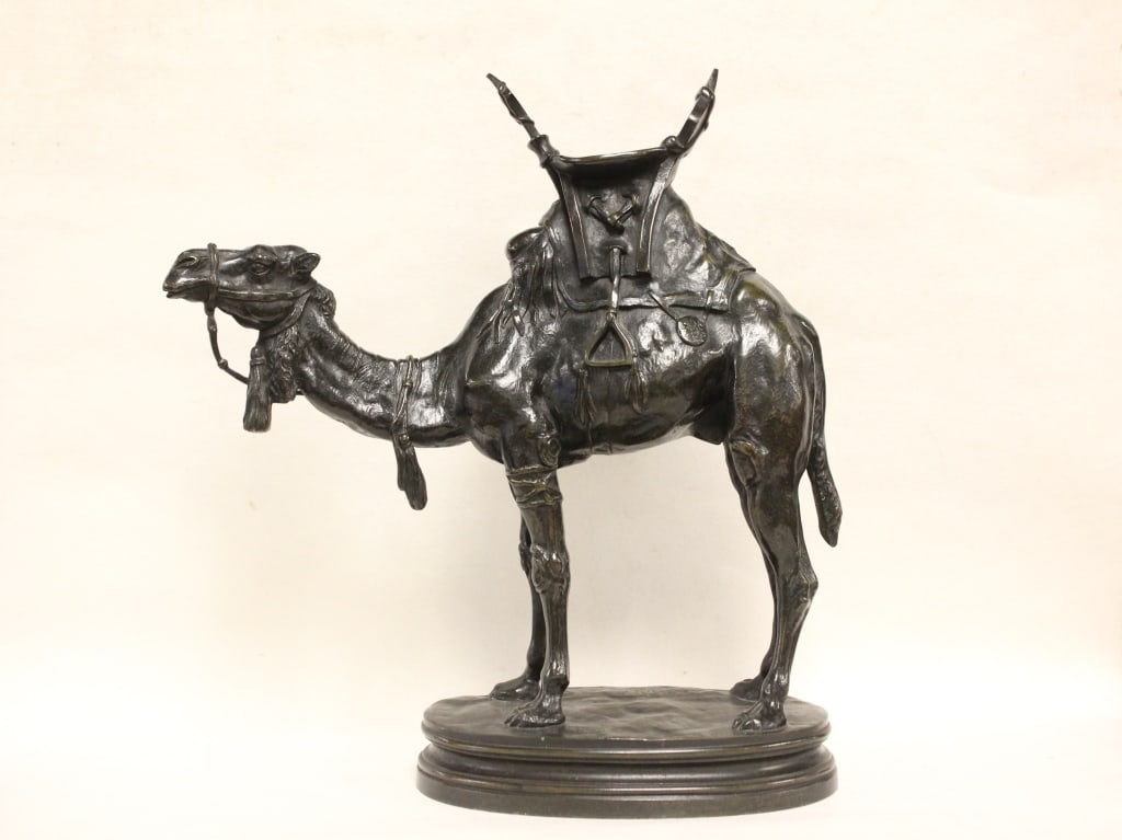 Antoine Louis Barye Bronze Dromadaire Harnaché D'É: Dimension: 7"x 8 1/2". The carving depicts a large, realistic cabbage (or bok choy) being explored by a cricket. In Chinese culture, the cabbage (bai cai) is a pun