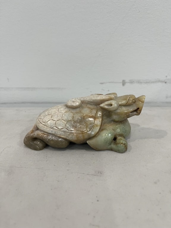 Chinese Jade Carved Dragon Turtle: Dimension:5cm H x 10cm L