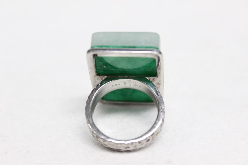 A Green Mahjong Tile Silver Ring - 3