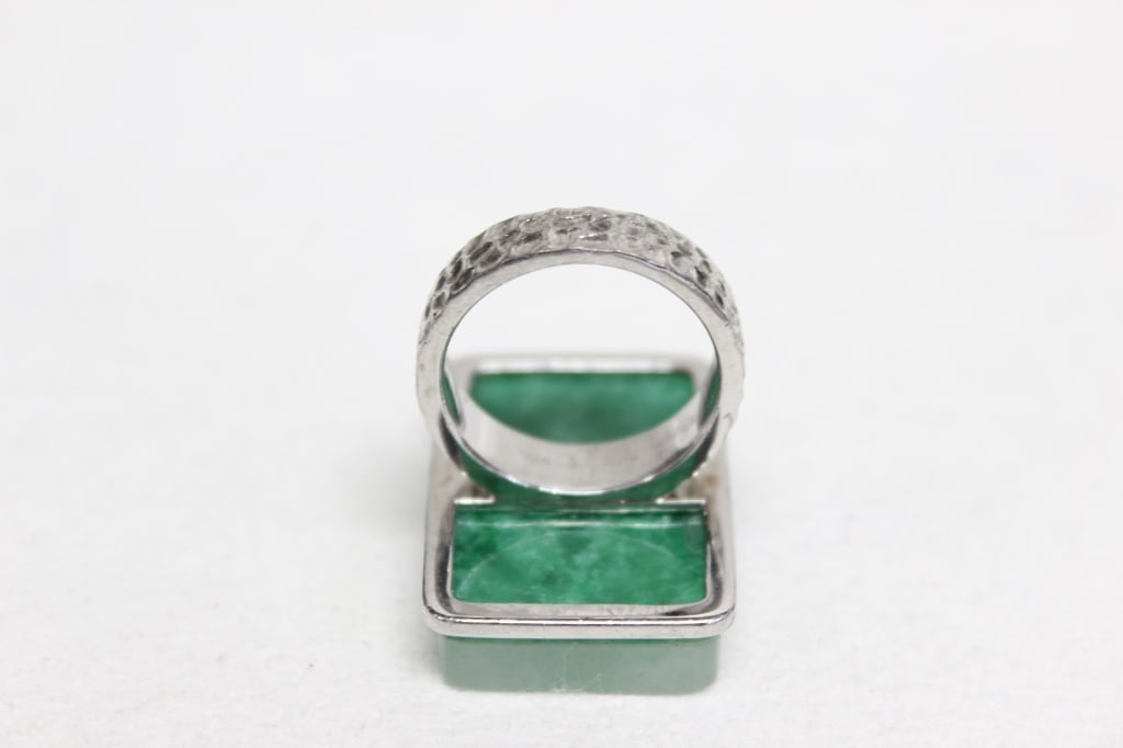 A Green Mahjong Tile Silver Ring - 5