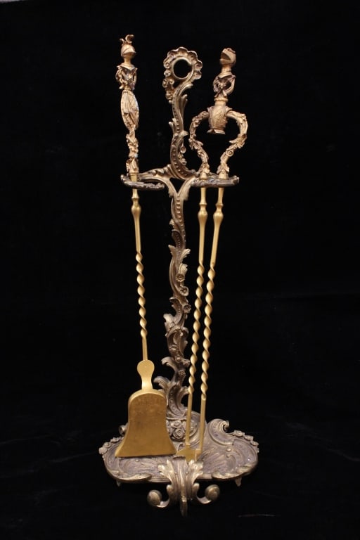 Ornate Victorian Bronze Fireplace Tool Set (1 of 7)