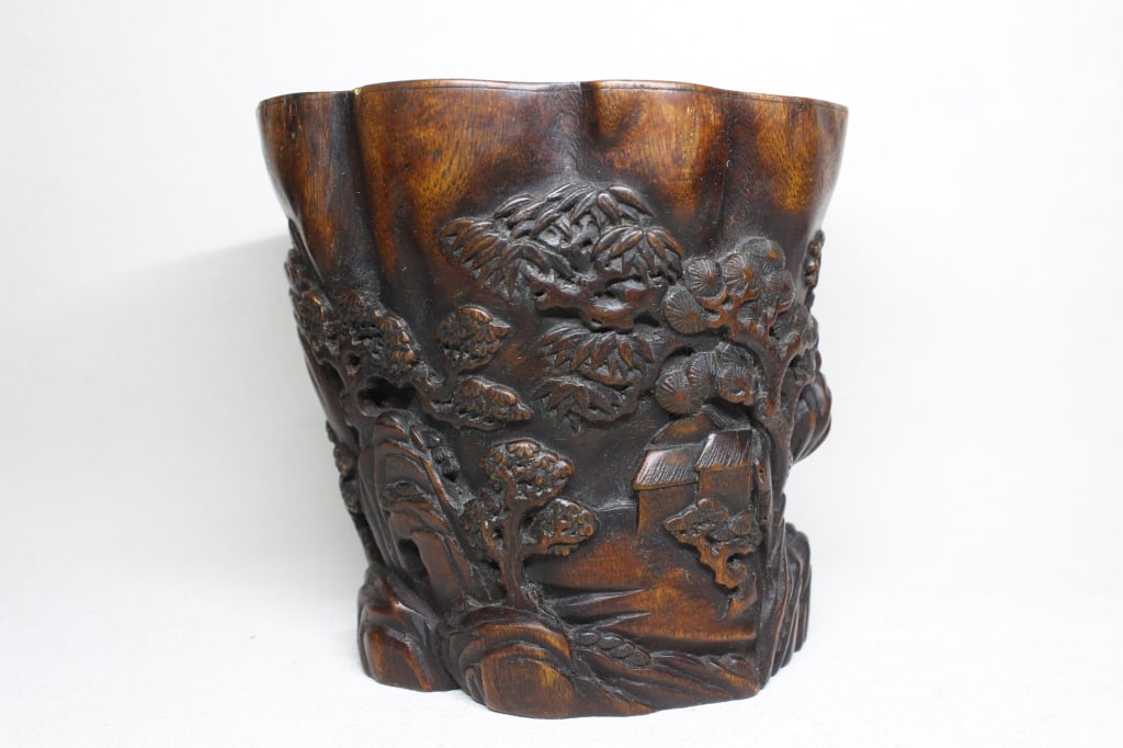 Chinese Wood Carved Brushpot or a libation cup (1 of 6)