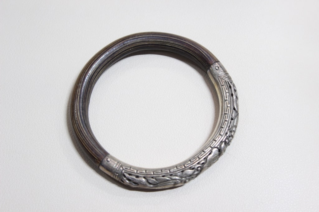 Vintage Chinese Sterling silver and Rattan Bangle (1 of 5)