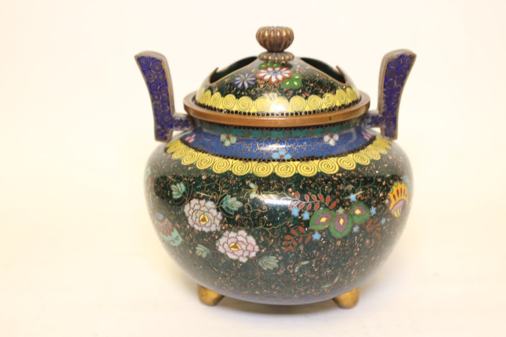 Good Antique Cloisonne Incense Burner: Two Vintage Syria Brass Tray Dimension: 12 1/4" W