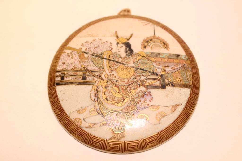 Fine Quality Japanese Satsuma Figural Plaque,19th.: Fine Quality Japanese Satsuma Figural Plaque,19th. W Dimension: 3" W
