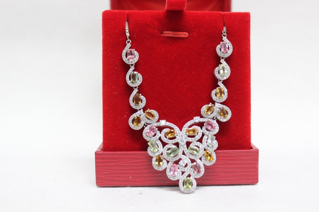 multi-color gemstone statement necklace - 2