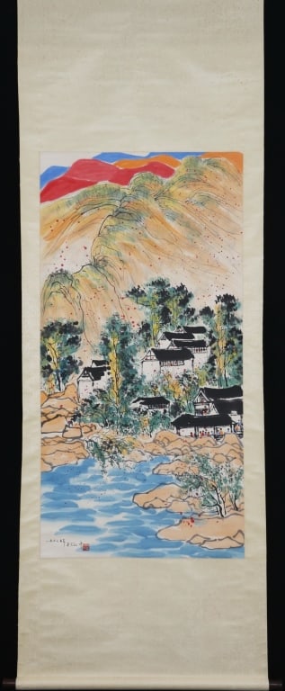 Chinese Ink Color Landscape Hanging Scroll,Signed (1 of 8)