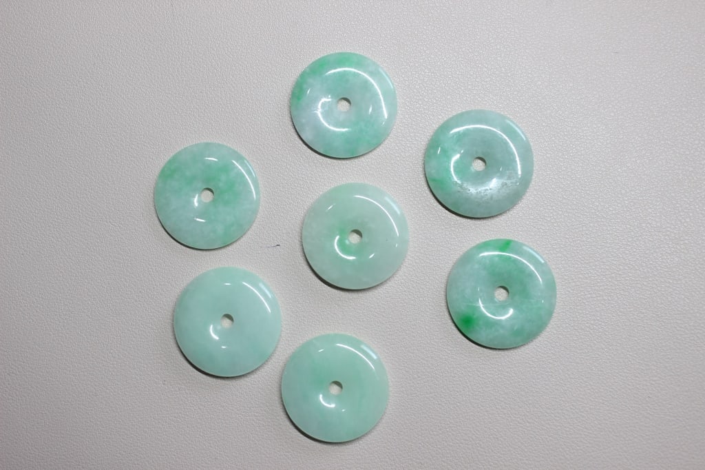 Seven Polished Green Jadeite Donut Pendants (1 of 4)