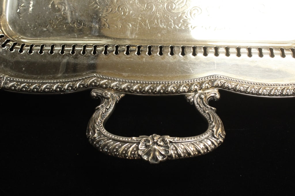 Large Ornate rectangularsilver-plated serving Tray - 2
