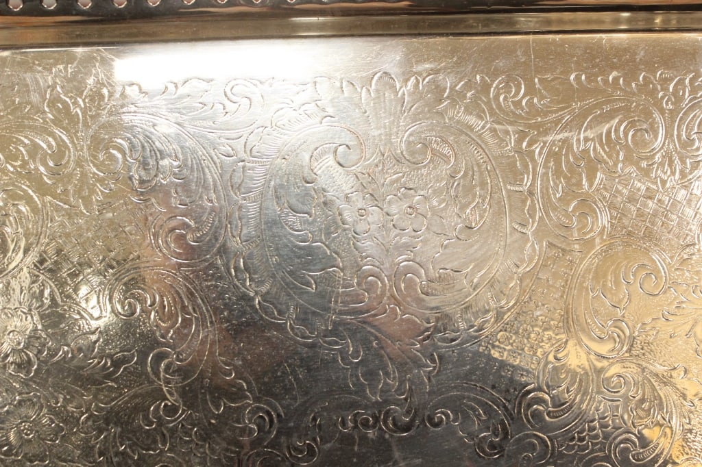 Large Ornate rectangularsilver-plated serving Tray - 4