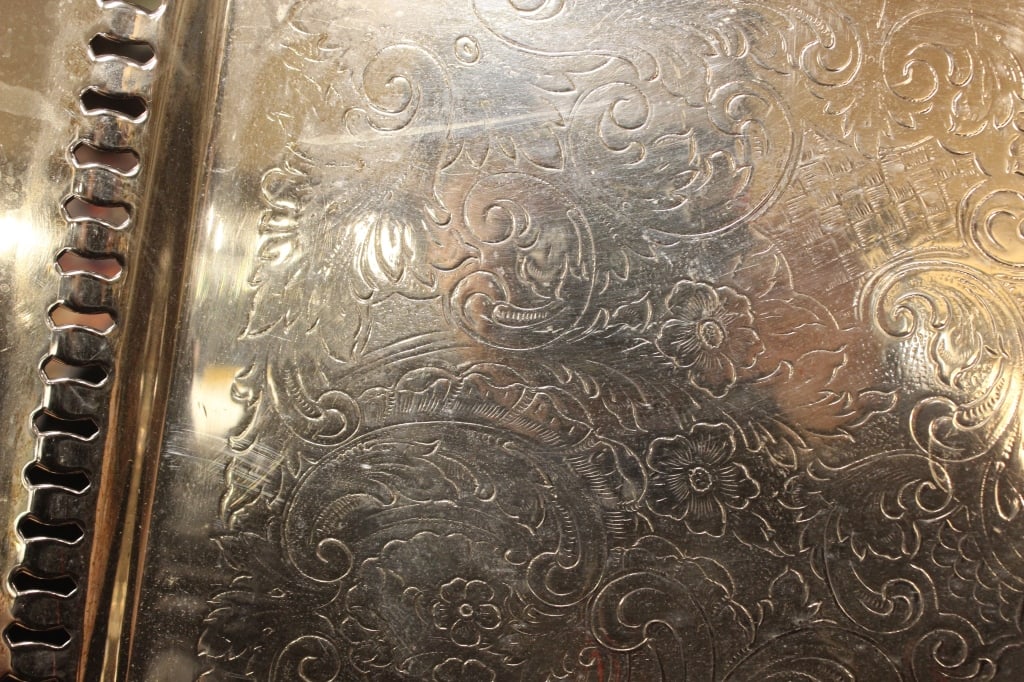 Large Ornate rectangularsilver-plated serving Tray - 5