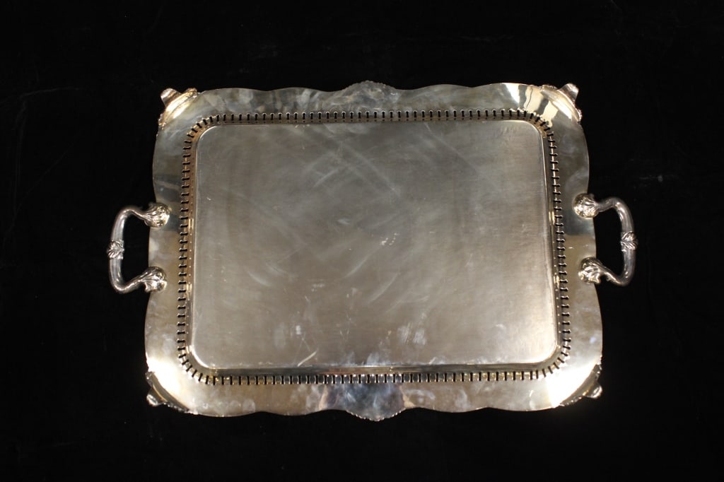 Large Ornate rectangularsilver-plated serving Tray - 7