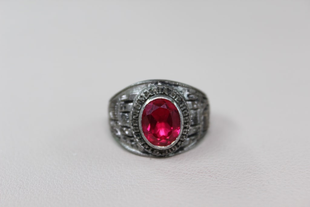 Faceted Synthetic Garnet Ring - 7