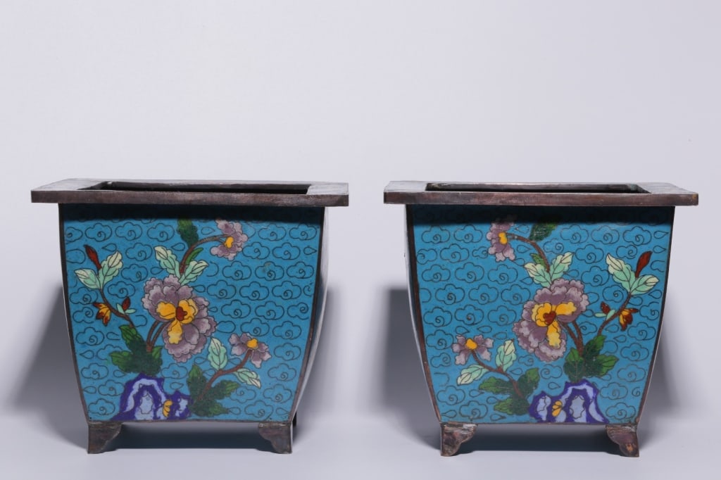 Pair of Chinese Cloisonné Enamel Planters (1 of 8)
