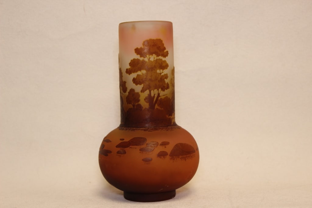 Art Nouveau cameo Galle Glass landscape vase, (1 of 8)
