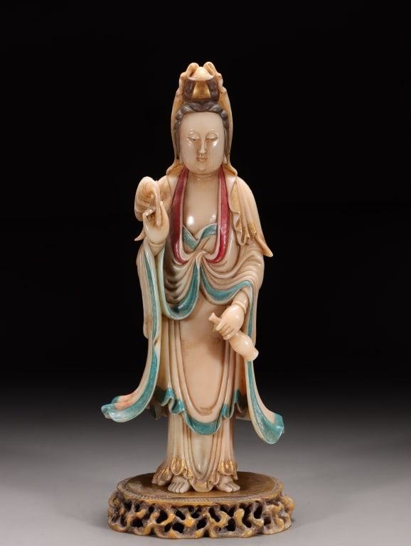 Chinese Soapstone Carved Guanyin Figural (1 of 9)