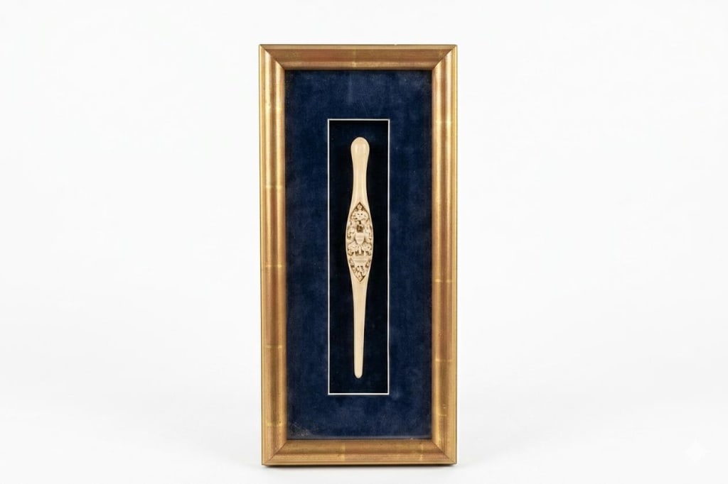 Antique Chinese Carved Bone Hairpin (Fa Ji): Dimension : 16"x 7 1/2" The pin features a traditional symmetrical form. It tapers to a slender, smooth point at the bottom to slide easily through a hair bun, and terminates in a rounded bulbous