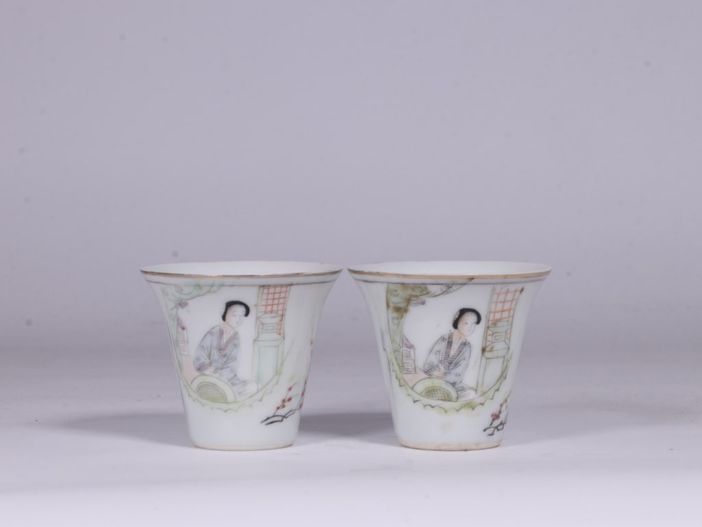Chinese famille-rose porcelain wine cups, (1 of 9)