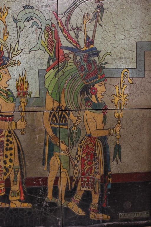 Mesoamerican procession tile mural panel - 4