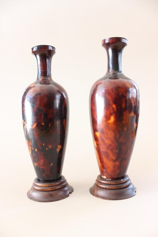 Pair of Antique Chinese Turtle Shell Vase: Pair of Chinese Turtle Shell Vase Dimension: 6 1/2"H