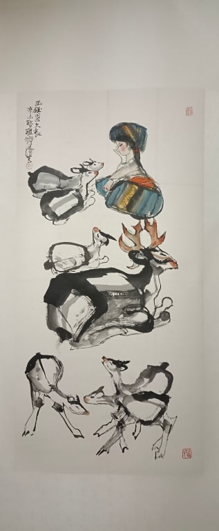 Chinese Ink and Color Painting,Signed: Dimension : 137X68cm
