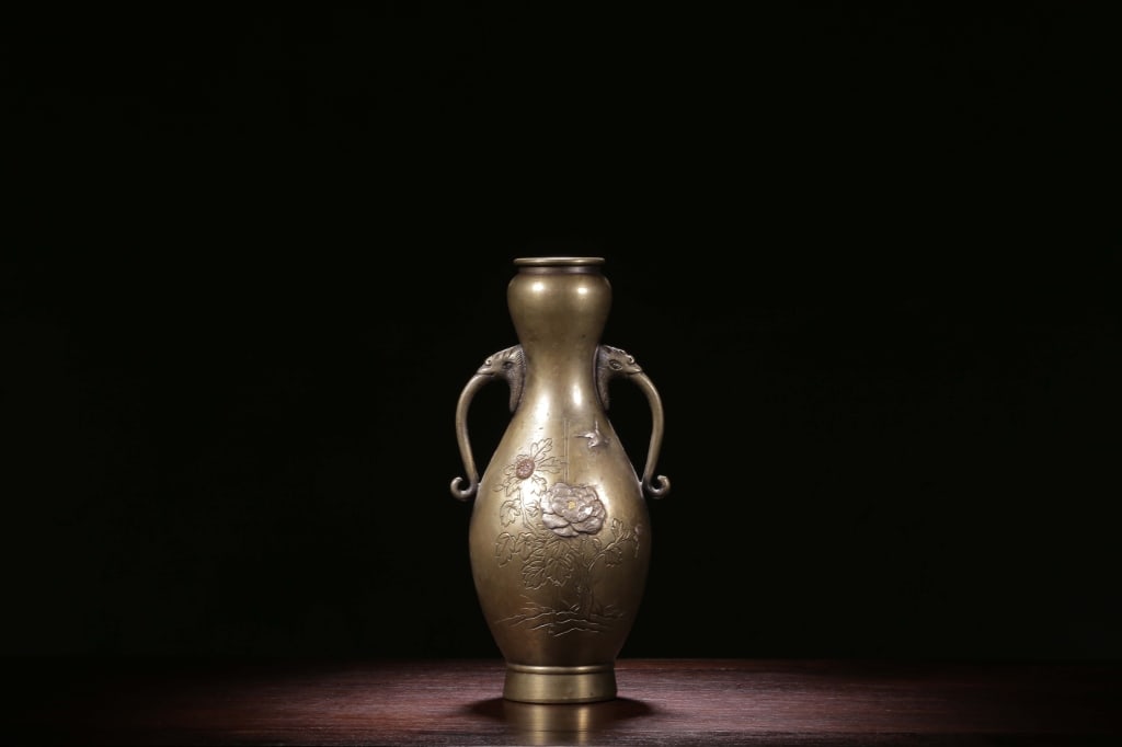 Japanese Bronze or mixed-metal baluster-form Vase (1 of 8)