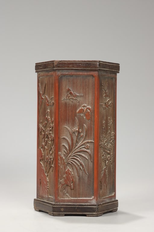 Chinese Bamboo Hexagonal Brush Pot - 2