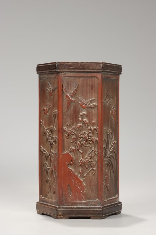 Chinese Bamboo Hexagonal Brush Pot - 3