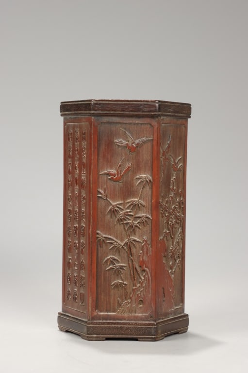 Chinese Bamboo Hexagonal Brush Pot - 4