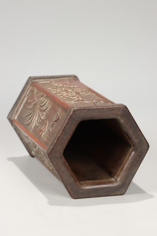 Chinese Bamboo Hexagonal Brush Pot - 8