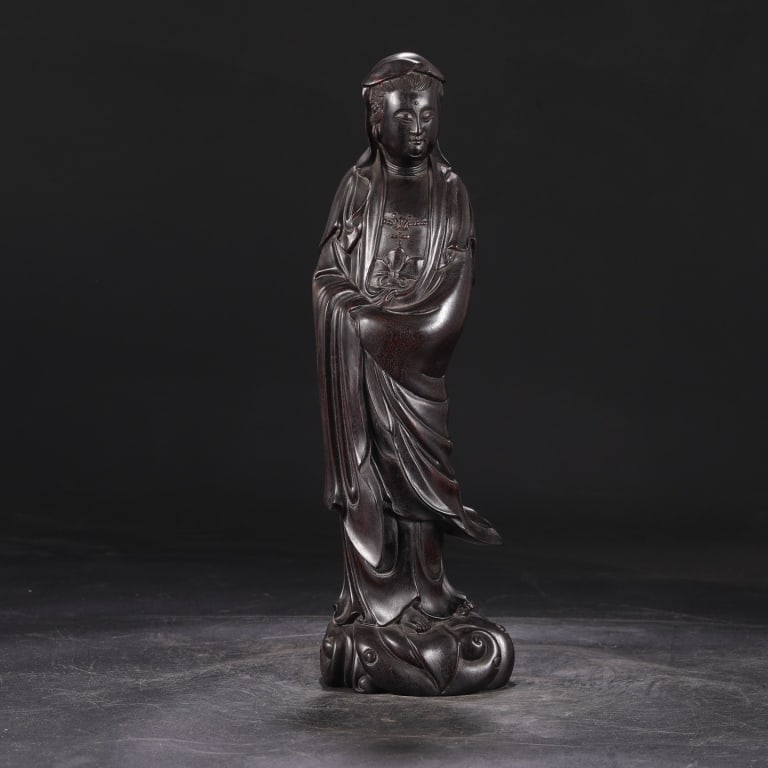 Chinese Zitan Wood Carved Buddha Statue: Chinese Zitan Wood Carved Buddha Statue Dimension : 38.5cm H x 12cm w