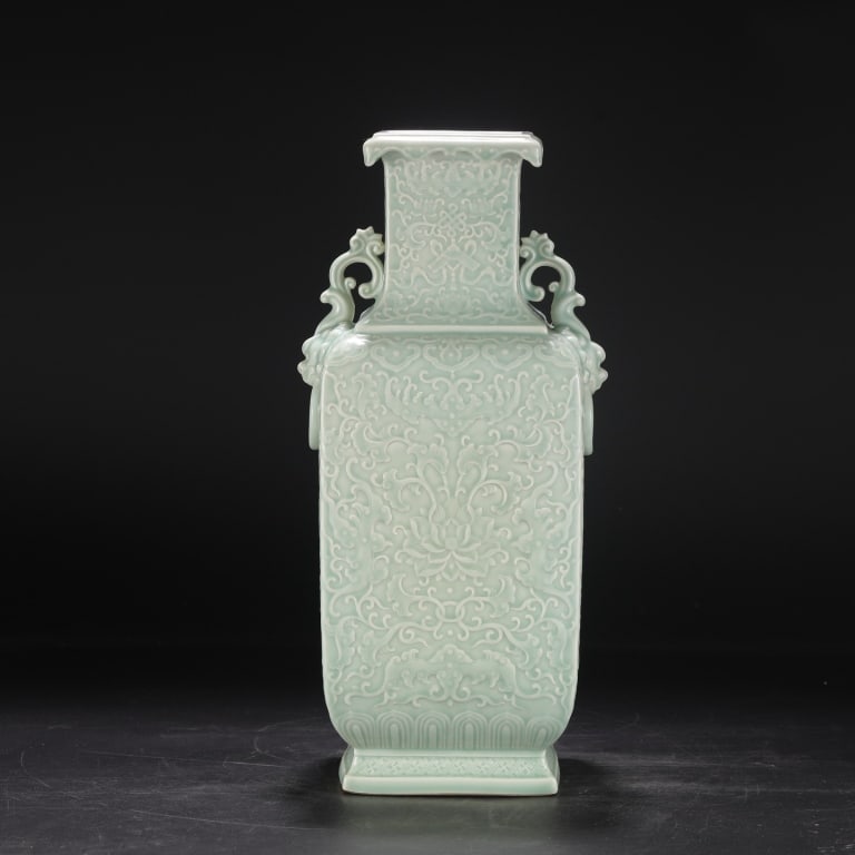 Celadon-glazed relief-decorated quadrangular vase (1 of 9)
