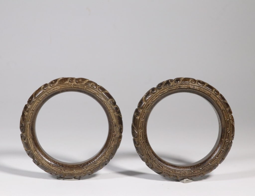 Two Carved Changxiang Wood Bangles (1 of 9)