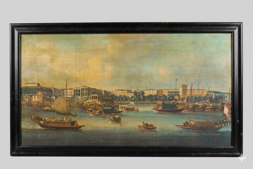 Chinese Framed Printing of Harbor scene (1 of 2)