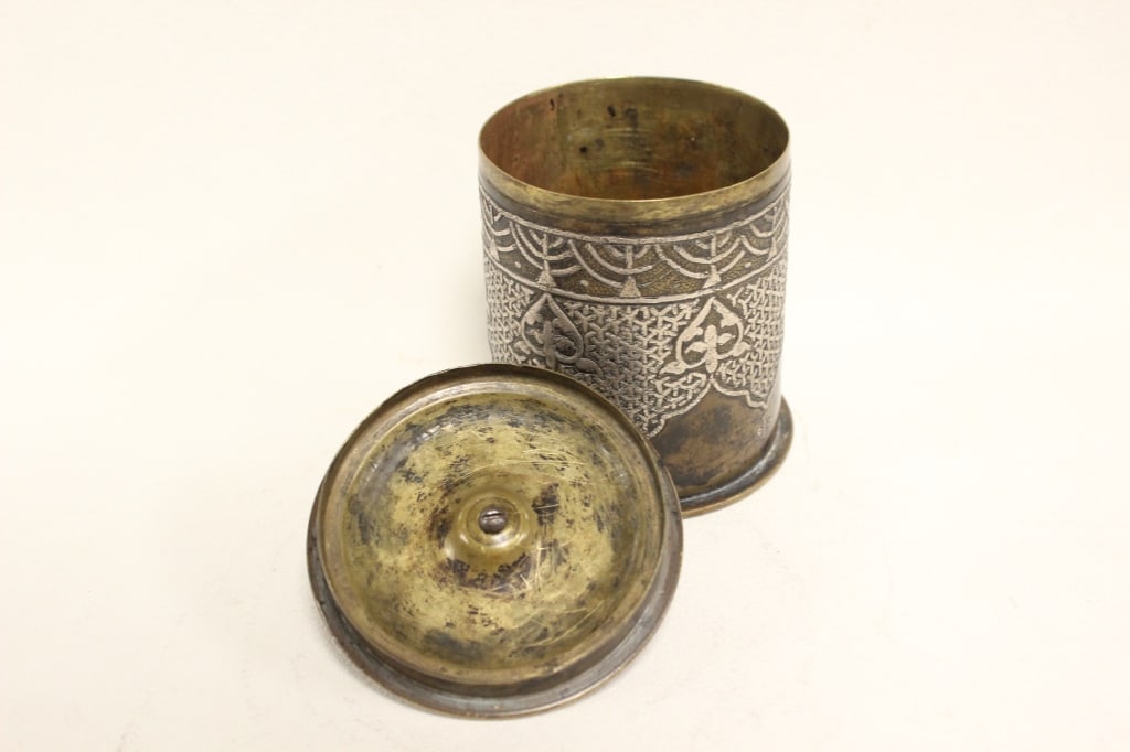 Antique Middle Eastern Brass Container. - 7