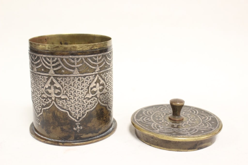 Antique Middle Eastern Brass Container. - 8
