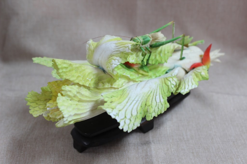 Chinese Polychrome Bone Carving of a cabbage with (1 of 5)