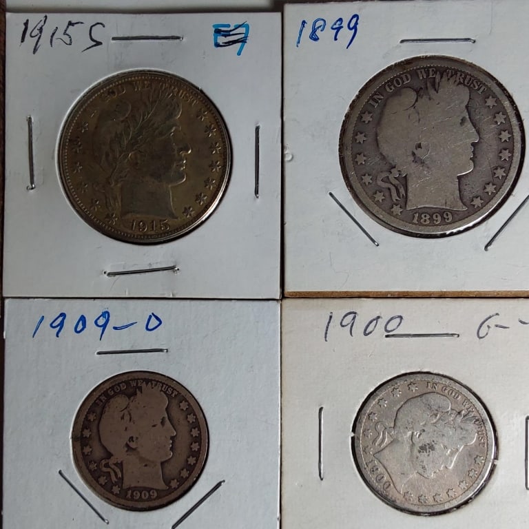 Lot of 4 1915 S -1899 Barber Silver Half Dollar (1 of 9)
