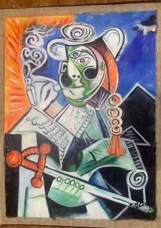 ReproductionPablo Picasso's famous1970oil painting: Reproduction Oil on canvas of Pablo Picasso's famous 1970 oil painting. Dimension: 90X120cm